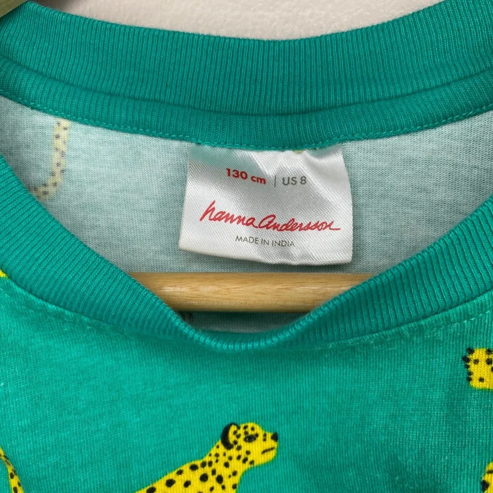 Hanna Andersson Green Cheetah Print Cotton T-Shirt Dress Girls Size 8 130cm